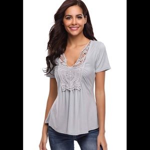 Light Gray Short-Sleeve V-Neck Blouse